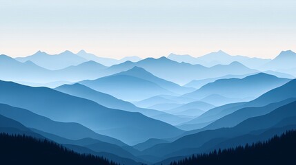 Misty mountain range, soft blue tones