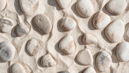 White background featuring separate stones and sand