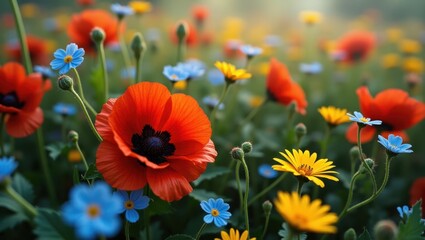 Vibrant wildflowers in a meadow.