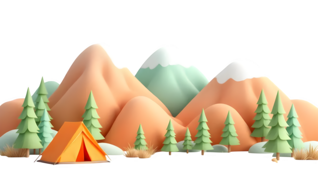 Camping Scene with Mountains, isolated on white background - Powered by Adobe