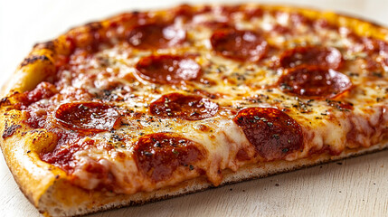 Close-up Pepperoni Pizza Slice on Wooden Board