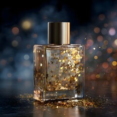 Luxury perfume bottle with gold stars fragrance beauty product mockup