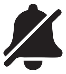 Solid Black Flat Icon of Muted Notification Bell — Bold Silhouette for App Interface
