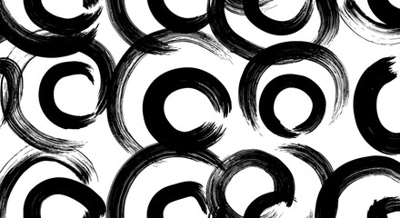 Abstract black brushstroke circles pattern on white background