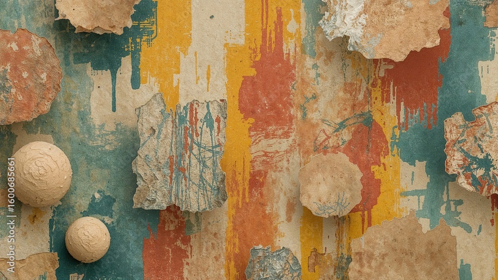 Poster manually built paper models painted by hand