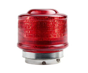 Red obstruction warning aviation light beacon, used for safety and visibility purposes on transparent background.