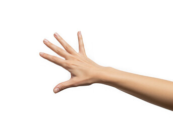 Isolated arm and hand reaching out on a dark background on transparent background
