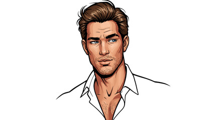 Handsome man in white shirt with stylish hair and thoughtful expressio