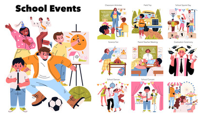 School Events Celebration Vector Illustration