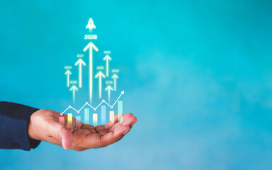 Startup Business idea 2026. Business analysis. Businessman working on virtual space analyzing...