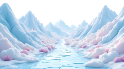 Pastel Winter Landscape 3d style, isolated on white background