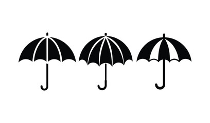 Three black open umbrellas on a white background