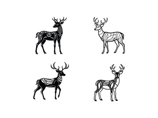 Tribal Deer EPS  Bundle Geometric Wildlife Vector Line Art Tattoo Design for Cricut, Laser Cut, Print

