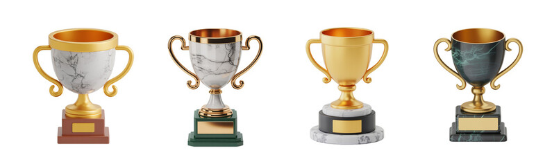 Collection of four decorative trophies isolated on transparent background