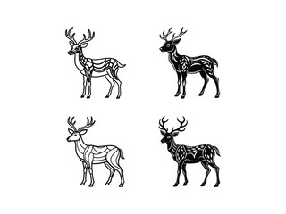 Tribal Deer EPS  Bundle Geometric Wildlife Vector Line Art Tattoo Design for Cricut, Laser Cut, Print

