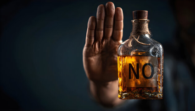 refuses say no and avoid to drink an alcohol, hand show reject and stopping, alcoholism treatment, alcohol addiction, quit booze, Stop Drinking Alcohol