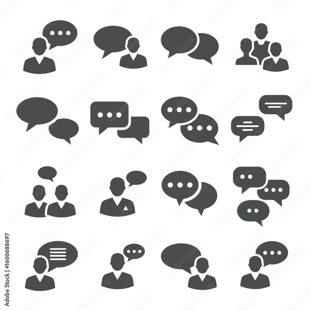 Poster communication and discussion icons representing dialogue and interaction between people