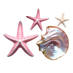 Collection of assorted seashells and starfish isolated on white background, summer beach concept, Generative AI