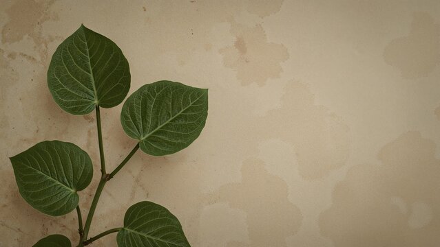 Vintage textured paper backdrop featuring round-leaf foliage