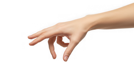 A hand reaching down with fingers extended on dark setting on transparent background