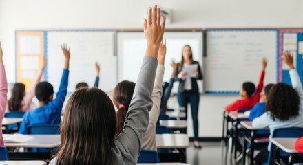Engaged Students Actively Participating in Classroom Discussion with Teacher Leading