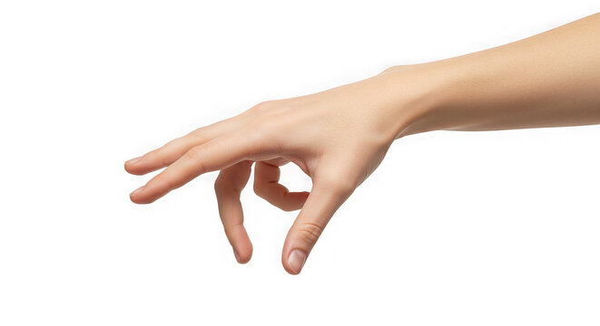 A hand reaching down with fingers extended on dark setting on transparent background