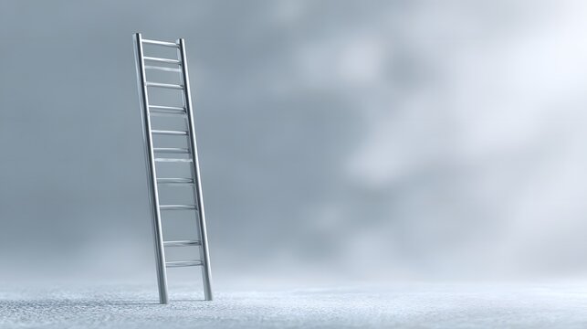 Metal Ladder Leaning Against Foggy Background in Minimalist Style