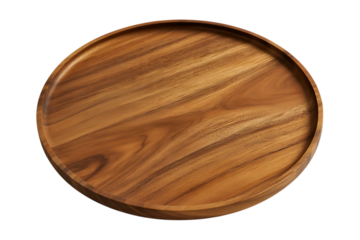 Round wooden serving platter isolated on transparent background