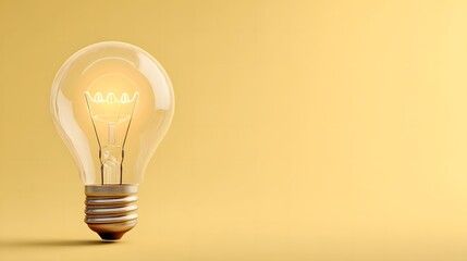Bright Light Bulb on a Soft Yellow Background for Creative Projects