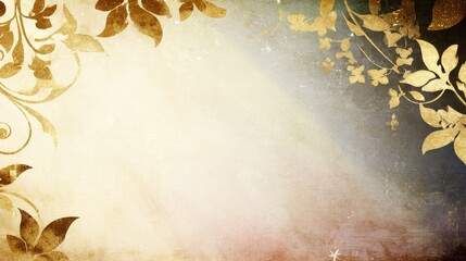 Ornate gold floral design on a textured background.