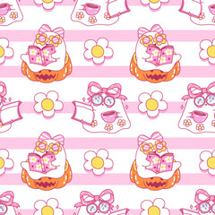 seamless pattern cute little ghost with Bookish halloween vibe