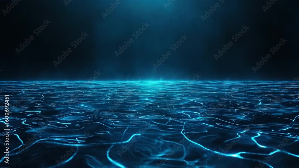 Poster abstract blue water surface with glowing light reflections in a dark environment creating a serene a