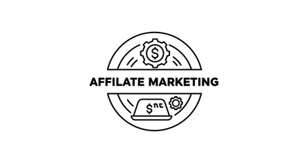Obraz premium Affiliate Marketing Badge: A detailed graphic badge represents affiliate marketing, using clean lines and symbolic elements to convey business and financial concepts.