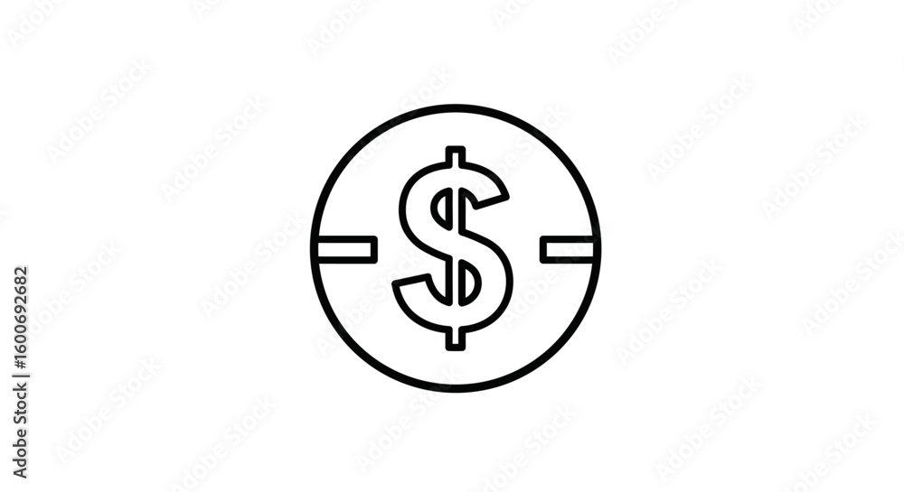 Poster financial target: a simplified icon featuring a dollar symbol inside a circular frame with horizonta