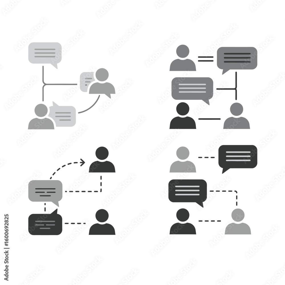 Poster communication and connection diagrams illustrating information exchange and relationships between pe