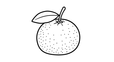 Fototapeta premium Citrus Illustration: A meticulously rendered, black-and-white illustration of a vibrant citrus fruit, complete with its characteristic texture, leaf and stem, captured in crisp detail.