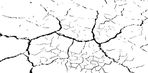 Black and white illustration of cracked, dry earth with deep fractures and irregular textures. Perfect for drought, desert, or environmental-themed designs and nature-inspired backgrounds.