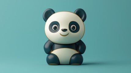 Fototapeta premium Cute 3D Panda Toy Against Teal Background. Possible use Children's product catalog, educational materials, social media