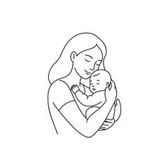 Mother and baby line art