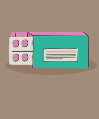 Flat Design Illustration with a Pack of Pills at Pink Color
