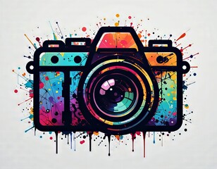 Icono simple y plano de un símbolo de cámara, que representa la fotografía, con un contorno de silueta negra aislado sobre un fondo blanco