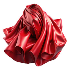 3d flowing red silk fabric sculpture isolated on transparent background