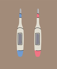 Flat Design Illustration with Two Thermometers 