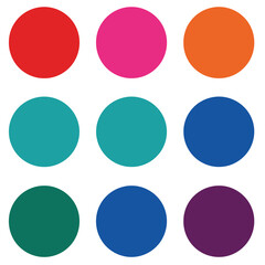 Nine Colorful Circles Arranged in a Grid on a White Background