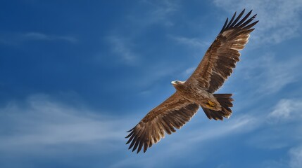 Fototapeta premium Majestic Eagle In Flight Against Clear Blue Sky During Daylight