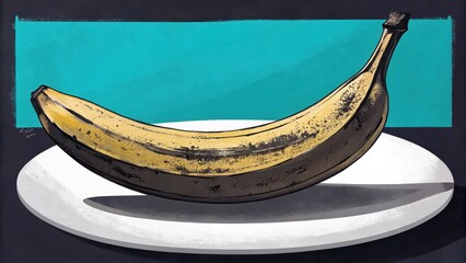 Vibrant Banana on Plate with Colorful Background in Minimalist Style