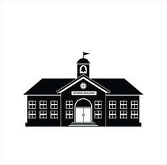 Classic School Building Silhouette with Flag – Education Concept

