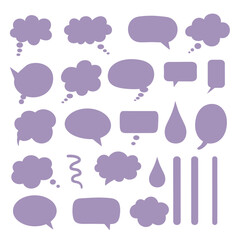 Collection of Purple Speech Bubbles and Graphic Elements on White Background