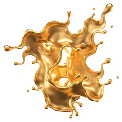 Golden Liquid Splash on Transparent Background