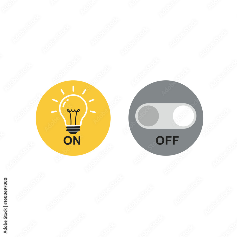 Poster on and off switch icons with lightbulb and toggle illustration